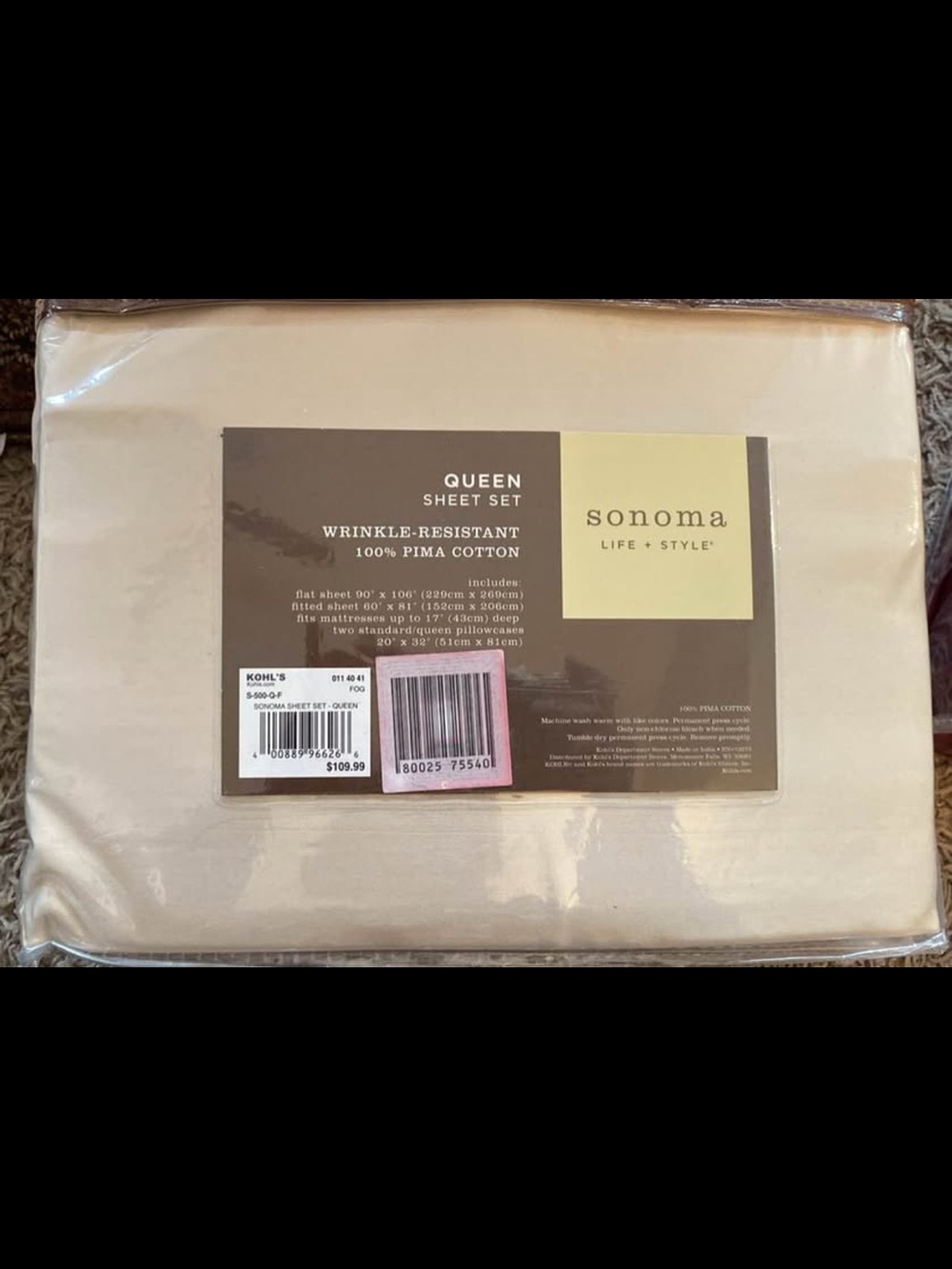 Sonoma Queen Sheet Set in Cream - 500 TC Smooth Finish - Picture 3 of 3